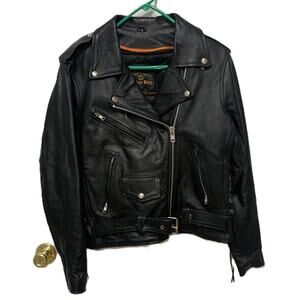 Leather King Black 100% Leather Motorcycle Jacket Biker Style Men’s Size Medium